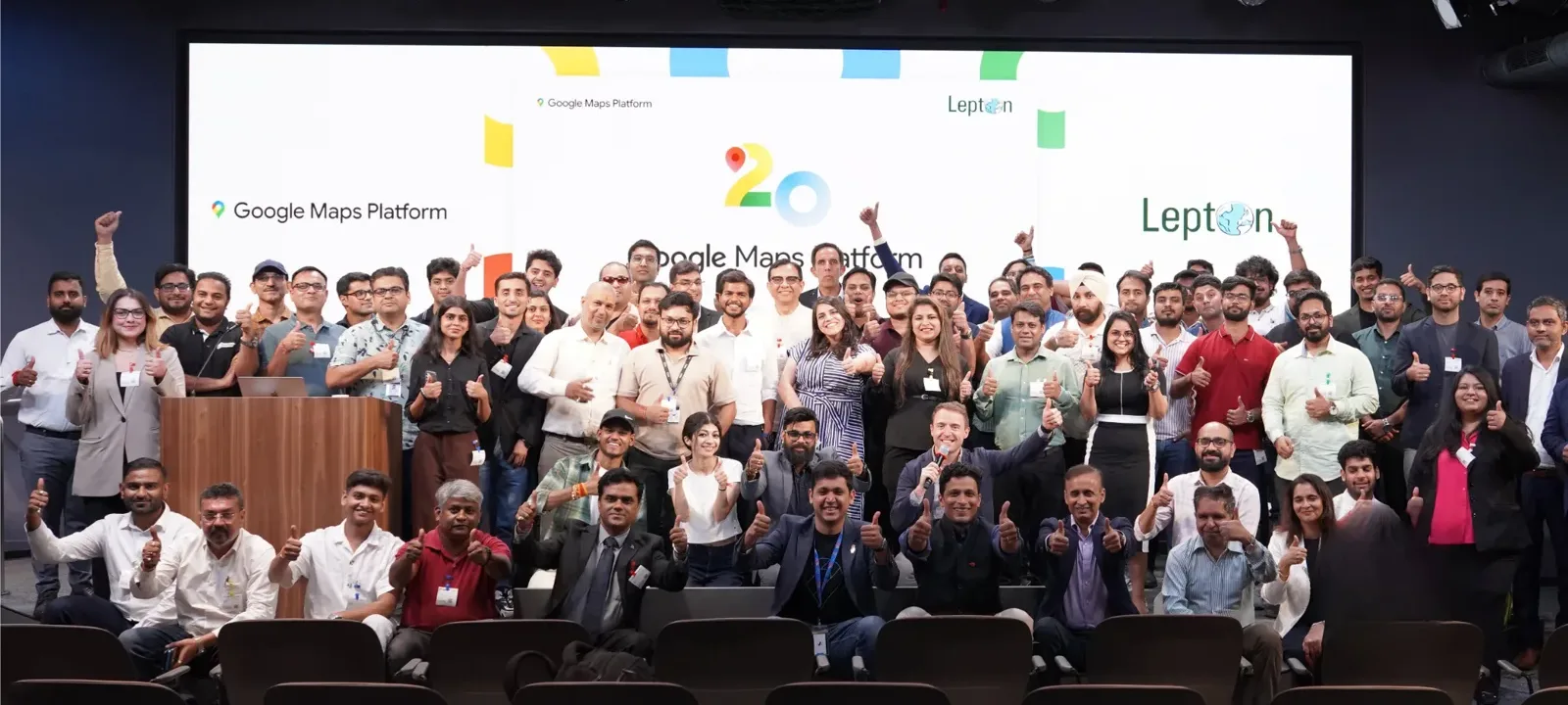 The Lepton and Google Maps Platform teams on stage at the Google Maps Platform 20-year event